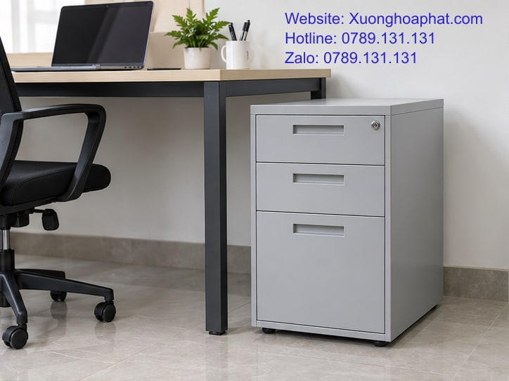 Tủ Ngăn Kéo Khóa Trung Tâm: Kiểm Khóa Và Quản Lý Chìa 2 Tủ ngăn kéo khóa trung tâm màu ghi cạnh bàn văn phòng