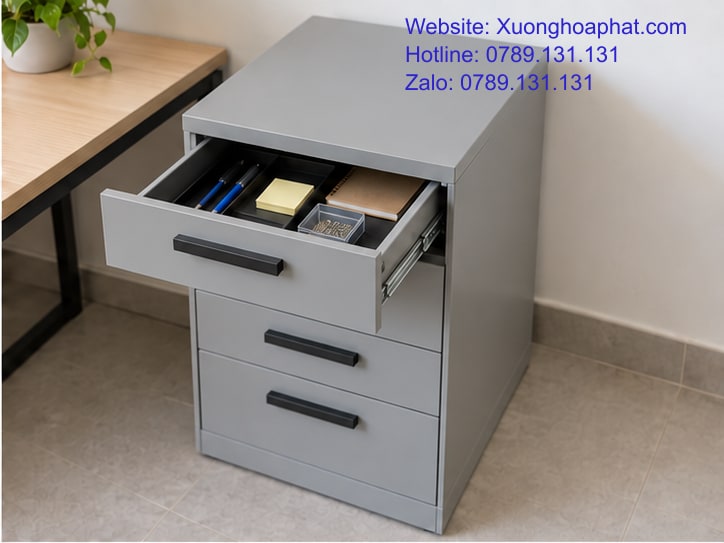 Tủ Ngăn Kéo Mấy Ngăn Là Vừa Với Danh Mục Đồ Cần Cất? 3 Lòng ngăn kéo nông có khay chia văn phòng phẩm.