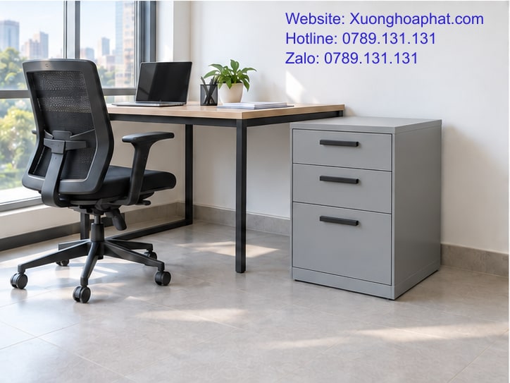 Tủ Ngăn Kéo Mấy Ngăn Là Vừa Với Danh Mục Đồ Cần Cất? 4 Tủ ngăn kéo đặt cạnh bàn có khoảng thao tác phía trước.