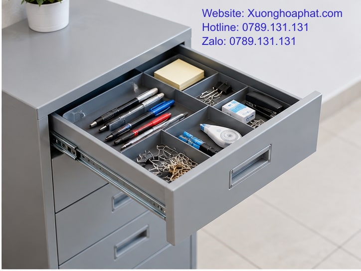 Tủ Ngăn Kéo Sắt Cho Bàn Làm Việc Và Góc Dụng Cụ Cơ Khí 3 Ngăn kéo tủ sắt chứa khay văn phòng phẩm gọn theo nhóm.