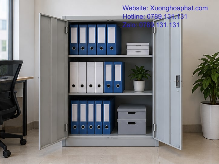 Tủ Sắt Cánh Mở Hay Cánh Lùa: So Theo Thao Tác Lấy Hồ Sơ 3 Tủ sắt cánh mở với khoang hồ sơ và bản lề rõ ràng