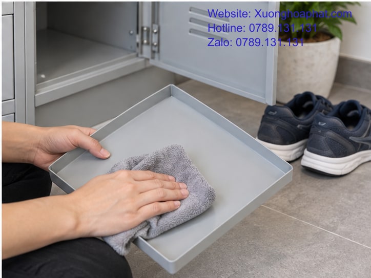 Lau khay lót lấy rời từ tủ sắt để giày