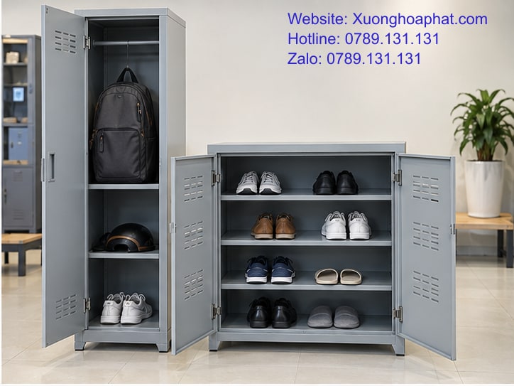 Tủ Sắt Để Giày Là Gì? Phân Biệt Tủ Giày Với Locker 3 So sánh tủ giày có đợt thấp với locker để túi cá nhân