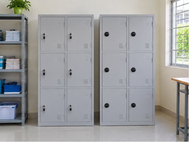 tủ sắt học sinh khóa số hay khóa chìa