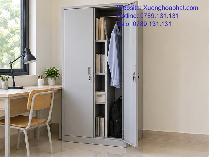 Tủ sắt học sinh sinh viên dạng tủ cá nhân trong phòng học.