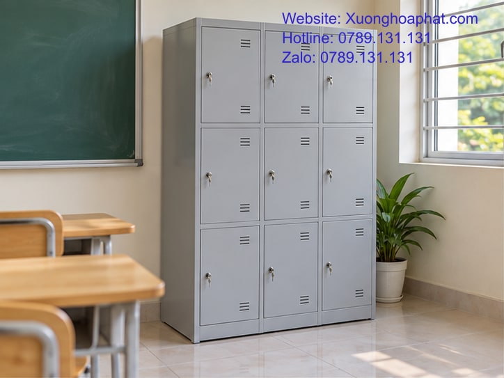 Tủ Sắt Học Sinh Và Tủ Locker: Khi Nào Là Cùng Một Loại? 2 Tủ sắt học sinh và tủ locker dạng ngăn độc lập trong lớp.