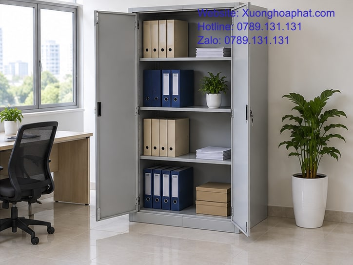 Tủ Sắt Văn Phòng Cho Hồ Sơ Chung Và Tài Liệu Riêng 5 Tủ sắt chia khoang hồ sơ gọn gàng trong phòng hành chính.
