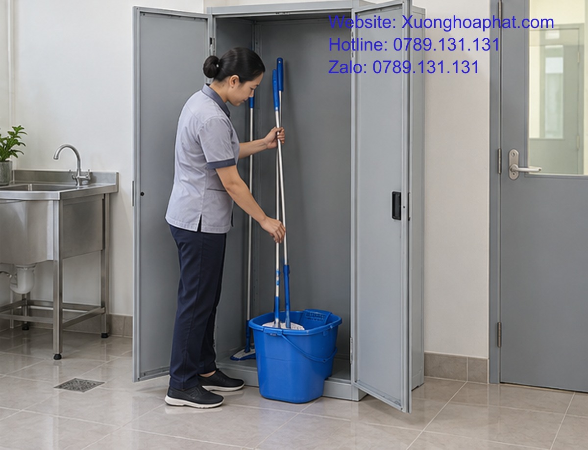 Tủ Vệ Sinh 2 Cánh Hay 1 Khoang: Hiểu Đúng Trước Khi Đặt 5 Người phụ trách thử xô và cây lau trước tủ vệ sinh