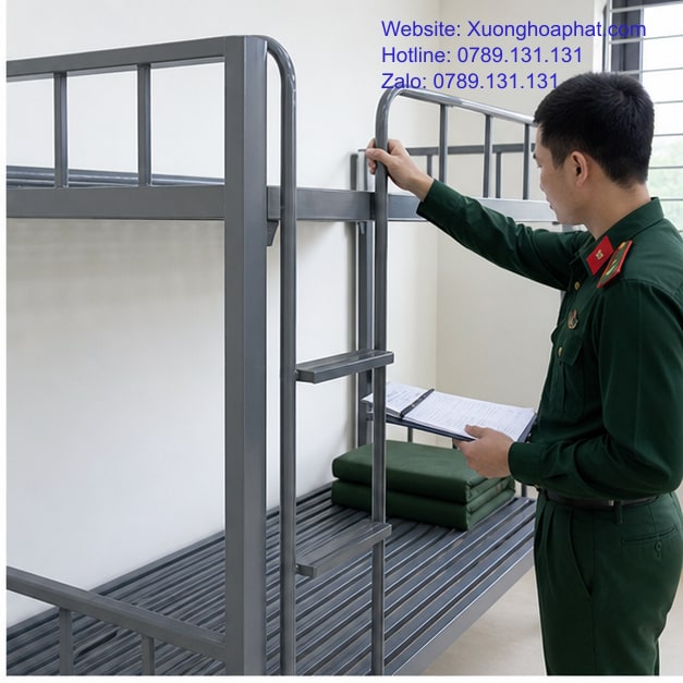 Ưu Nhược Điểm Giường Sắt Quân Đội Cần Biết 3 Kiểm tra giường sắt quân đội có thang leo và lan can