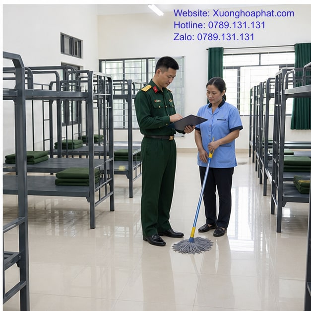 Ưu Nhược Điểm Giường Sắt Quân Đội Cần Biết 5 Bàn giao dãy giường sắt quân đội trong khu lưu trú