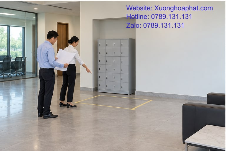 Vị Trí Lắp Tủ Đựng Điện Thoại Cho Luồng Gửi Nhận Thông Suốt 4 Thử vị trí lắp tủ đựng điện thoại bằng dấu sàn