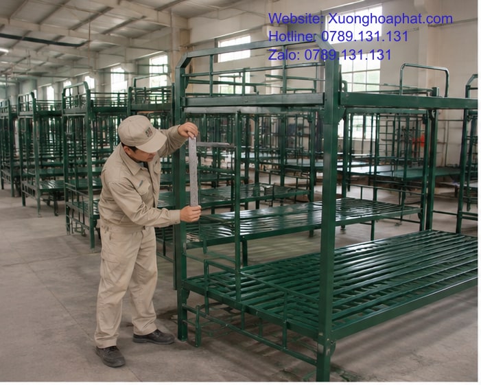 Xưởng sản xuất giường sắt quân đội kiểm tra khung giường