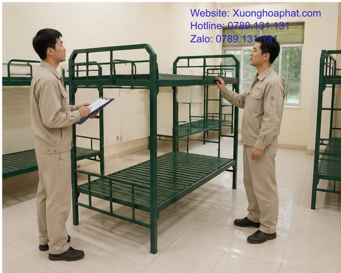 Nghiệm thu giường sắt quân đội theo mẫu đối chứng